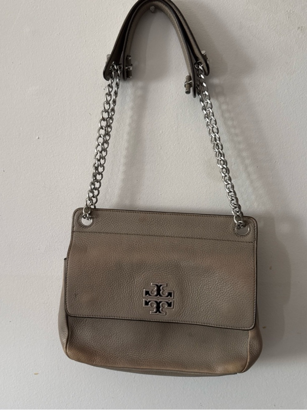 Tory Burch Taupe Leather Chain-Handle Shoulder Bag